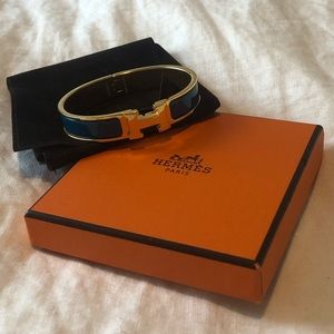 Hermes clic H bracelet in ocean blue and gold GM